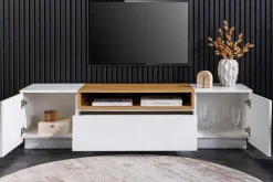 Modernes TV-Board LOFT 160cm weiß natur drei Fächer mit Schublade