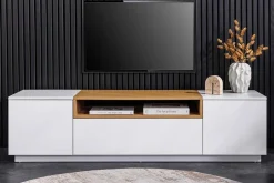 Modernes TV-Board LOFT 160cm weiß natur drei Fächer mit Schublade