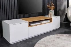 Modernes TV-Board LOFT 160cm weiß natur drei Fächer mit Schublade