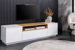 Modernes TV-Board LOFT 160cm weiß natur drei Fächer mit Schublade