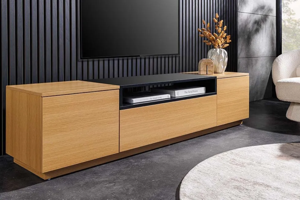 Modernes TV-Board LOFT 160cm natur schwarz drei Fächer mit Schublade