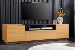 Modernes TV-Board LOFT 160cm natur schwarz drei Fächer mit Schublade