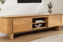 Modernes TV-Board OAK GRAIN 200cm natur Eichenholz zwei Fächer mit Schubladen
