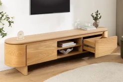 Modernes TV-Board OAK GRAIN 200cm natur Eichenholz zwei Fächer mit Schubladen