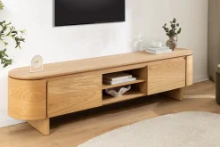 Modernes TV-Board OAK GRAIN 200cm natur Eichenholz zwei Fächer mit Schubladen