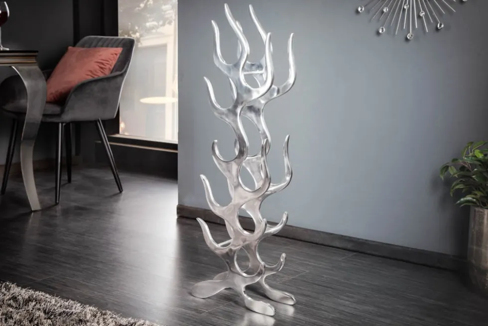 Modernes Weinregal FLAME 93cm silber für 9 Flaschen Flaschenhalter