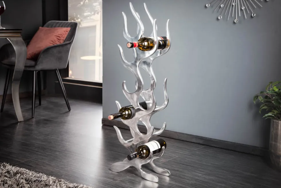Modernes Weinregal FLAME 93cm silber für 9 Flaschen Flaschenhalter