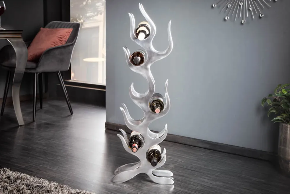 Modernes Weinregal FLAME 93cm silber für 9 Flaschen Flaschenhalter