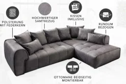 Modernes XXL Ecksofa CLAN 320cm anthrazit Samt Bigsofa inkl. Kissen