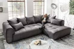 Modernes XXL Ecksofa CLAN 320cm anthrazit Samt Bigsofa inkl. Kissen
