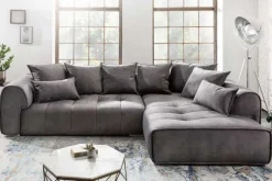 Modernes XXL Ecksofa CLAN 320cm anthrazit Samt Bigsofa inkl. Kissen