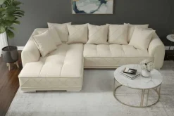 Modernes XXL Ecksofa DECADENCIA 320cm beige Samt Bigsofa inkl. Kissen