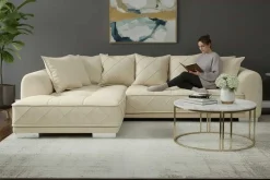 Modernes XXL Ecksofa DECADENCIA 320cm beige Samt Bigsofa inkl. Kissen