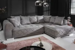 Modernes XXL Ecksofa DECADENCIA 320cm silbergrau Samt Bigsofa inkl. Kissen