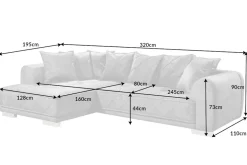 Modernes XXL Ecksofa DECADENCIA 320cm silbergrau Samt Bigsofa inkl. Kissen