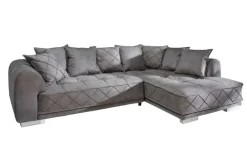 Modernes XXL Ecksofa DECADENCIA 320cm silbergrau Samt Bigsofa inkl. Kissen