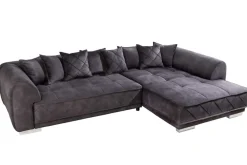 Modernes XXL Ecksofa DECADENCIA 320cm dunkelgrau Samt Bigsofa inkl. Kissen