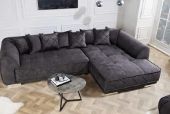 Modernes XXL Ecksofa DECADENCIA 320cm dunkelgrau Samt Bigsofa inkl. Kissen