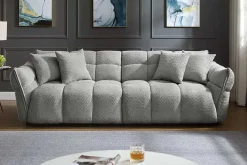 Modernes XXL Sofa CLOUD 260cm grau Bouclé Bigsofa Federkern inkl. Kissen