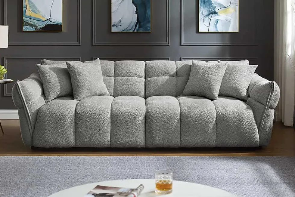Modernes XXL Sofa CLOUD 260cm grau Bouclé Bigsofa Federkern inkl. Kissen