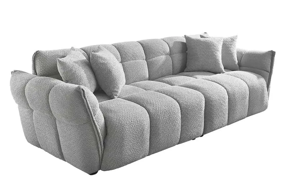 Modernes XXL Sofa CLOUD 260cm grau Bouclé Bigsofa Federkern inkl. Kissen