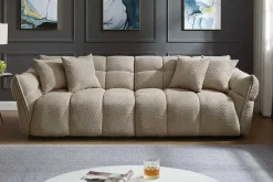 Modernes XXL Sofa CLOUD 260cm champagner greige Bouclé Bigsofa Federkern inkl. Kissen