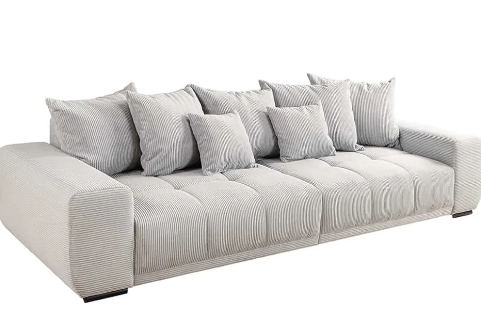 Modernes XXL Sofa ELEGANCIA 285cm champagner beige Cord inklusive Kissen Bigsofa