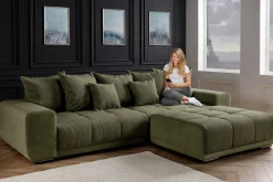 Modernes XXL Sofa ELEGANCIA 285cm grün Cord Federkern inklusive Kissen Bigsofa