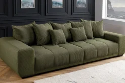 Modernes XXL Sofa ELEGANCIA 285cm grün Cord Federkern inklusive Kissen Bigsofa