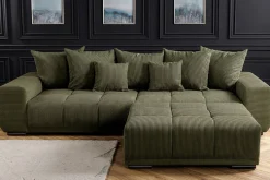 Modernes XXL Sofa ELEGANCIA 285cm grün Cord Federkern inklusive Kissen Bigsofa