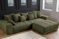 Modernes XXL Sofa ELEGANCIA 285cm grün Cord Federkern inklusive Kissen Bigsofa