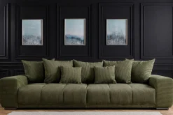 Modernes XXL Sofa ELEGANCIA 285cm grün Cord Federkern inklusive Kissen Bigsofa