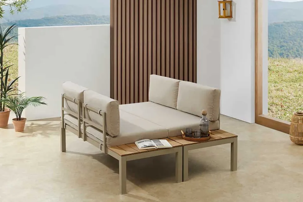Modulare Garten Sitzgruppe ORLANDO LOUNGE 240cm champagner greige Aluminium wetterfest inkl. Kissen