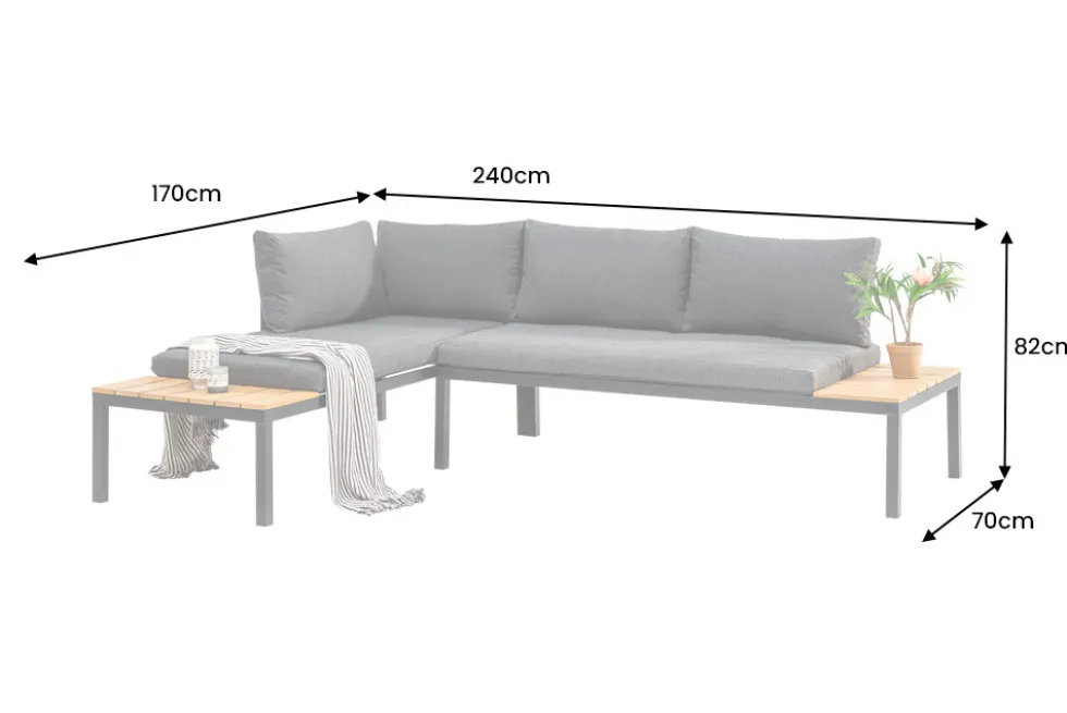 Modulare Garten Sitzgruppe ORLANDO LOUNGE 240cm champagner greige Aluminium wetterfest inkl. Kissen