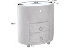 Nachttisch SIGNUM 55cm oval grau Vogue Seiden Samtstoff inkl. Beleuchtung Schubladen