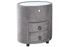 Nachttisch SIGNUM 55cm oval grau Vogue Seiden Samtstoff inkl. Beleuchtung Schubladen