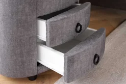 Nachttisch SIGNUM 55cm oval grau Vogue Seiden Samtstoff inkl. Beleuchtung Schubladen
