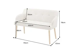 Nordische Sitzbank SCANDINAVIA MEISTERSTÜCK 115cm beige natur Massivholz mit Armlehne