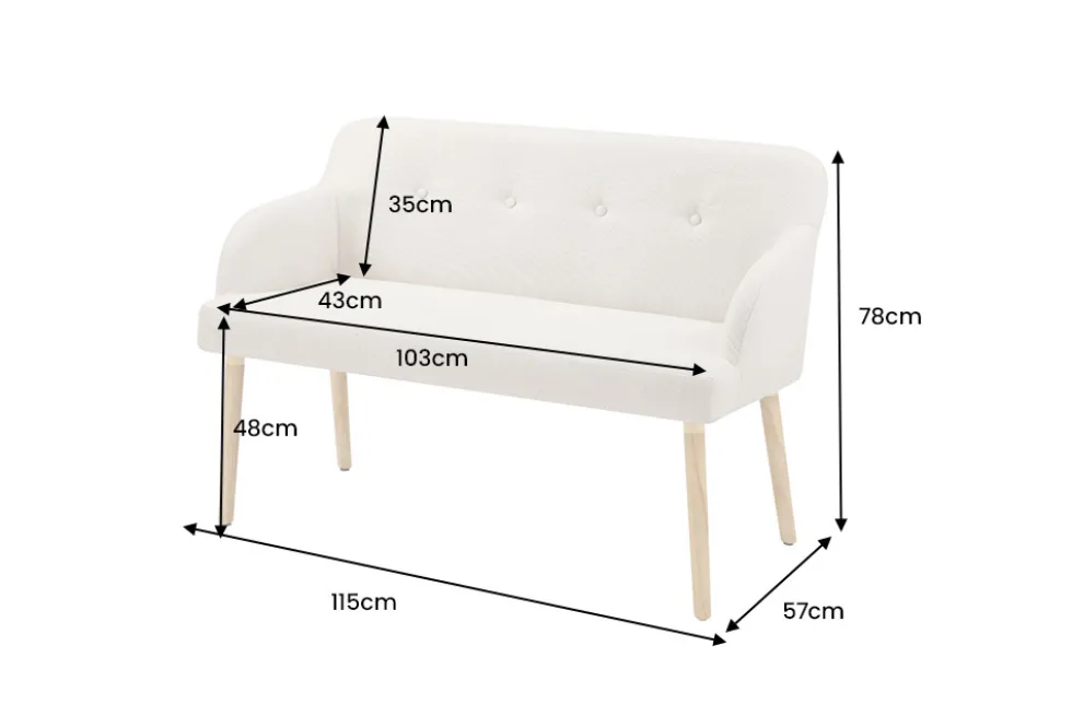 Nordische Sitzbank SCANDINAVIA MEISTERSTÜCK 115cm beige natur Massivholz mit Armlehne
