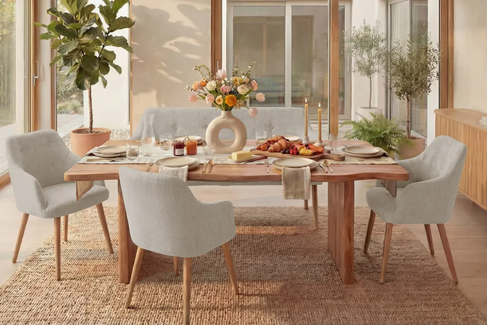 Nordische Sitzbank SCANDINAVIA MEISTERSTÜCK 115cm beige natur Massivholz mit Armlehne