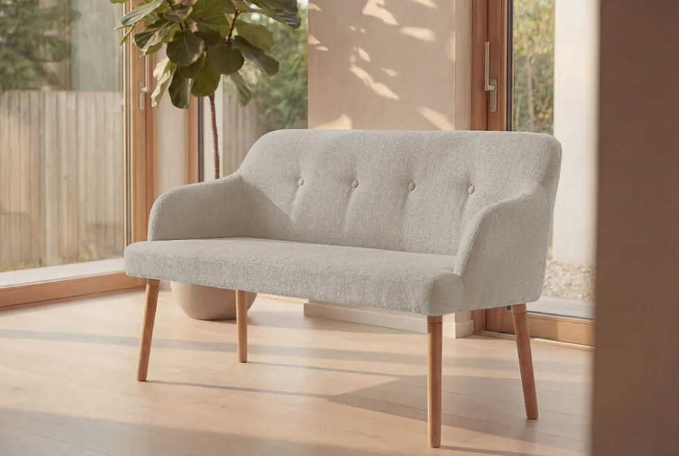 Nordische Sitzbank SCANDINAVIA MEISTERSTÜCK 115cm beige natur Massivholz mit Armlehne