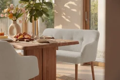 Nordische Sitzbank SCANDINAVIA MEISTERSTÜCK 115cm beige natur Massivholz mit Armlehne