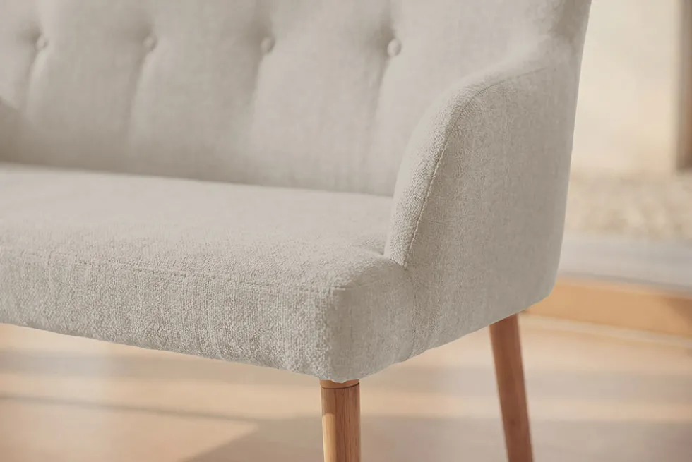 Nordische Sitzbank SCANDINAVIA MEISTERSTÜCK 115cm beige natur Massivholz mit Armlehne