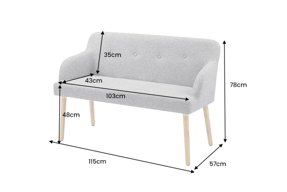 Nordische Sitzbank SCANDINAVIA MEISTERSTÜCK 115cm grau natur Massivholz mit Armlehne