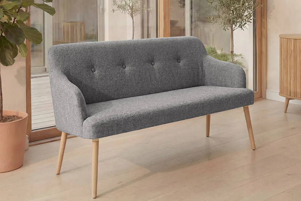 Nordische Sitzbank SCANDINAVIA MEISTERSTÜCK 115cm grau natur Massivholz mit Armlehne