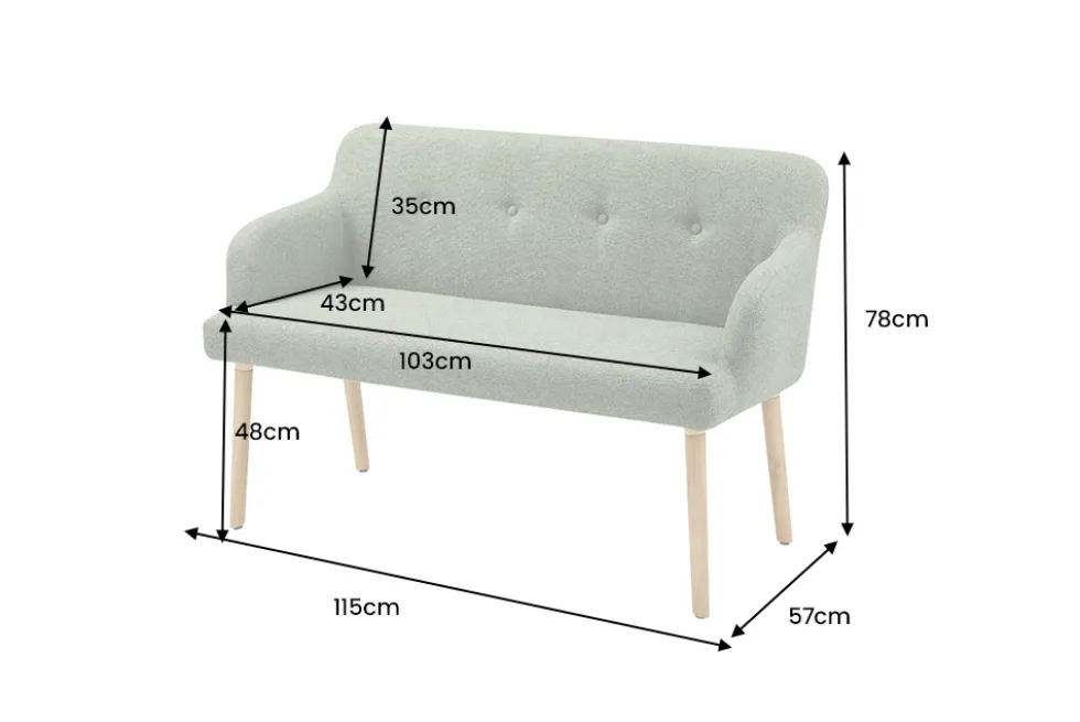 Nordische Sitzbank SCANDINAVIA MEISTERSTÜCK 115cm salbei natur Massivholz mit Armlehne