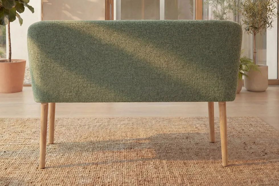 Nordische Sitzbank SCANDINAVIA MEISTERSTÜCK 115cm salbei natur Massivholz mit Armlehne