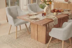 Nordischer Stuhl SCANDINAVIA MEISTERSTÜCK beige natur Strukturstoff Massivholzbeine