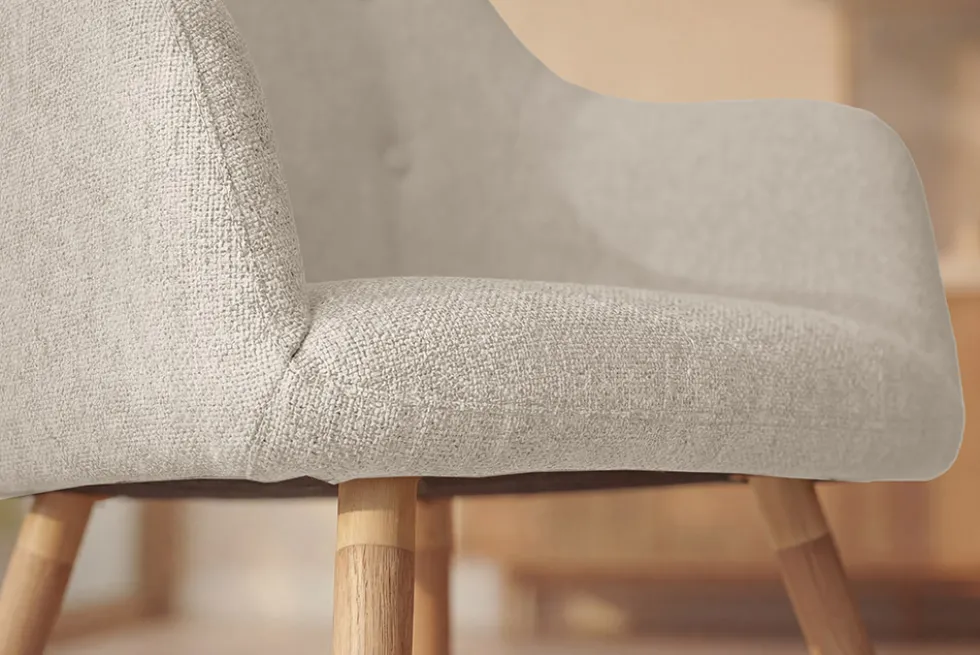 Nordischer Stuhl SCANDINAVIA MEISTERSTÜCK beige natur Strukturstoff Massivholzbeine