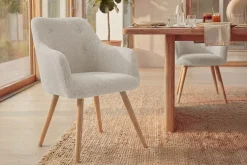 Nordischer Stuhl SCANDINAVIA MEISTERSTÜCK beige natur Strukturstoff Massivholzbeine